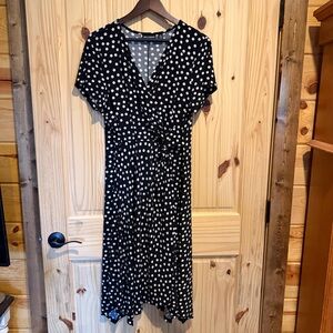Nina‎ Leonard Black and White Polka Dot Midi Dress
